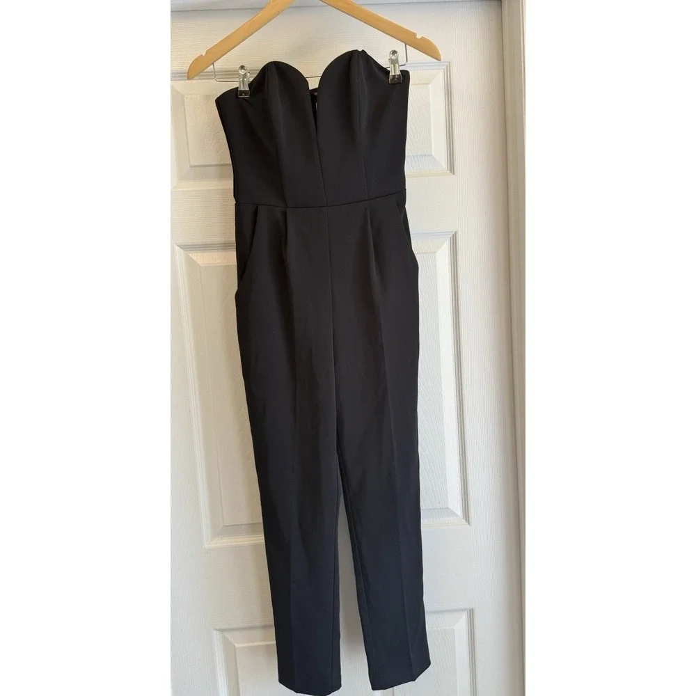 Amanda Urichard Jumpsuit Women P Black Strapless Sweetheart V-Notch Tapered Leg